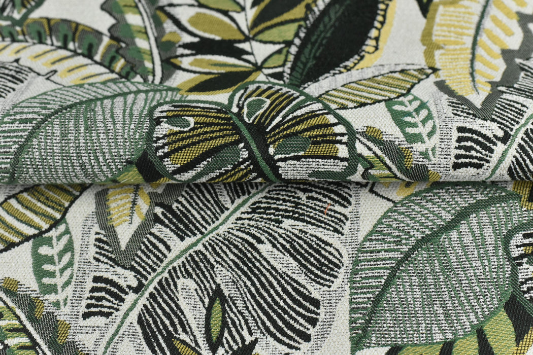 Heavy Weight Vintage Green Chartreuse Botanical Leaves Upholstery Fabric For Chair|Tropical Woven Cushion Fabric|Farmhouse Country Fabric