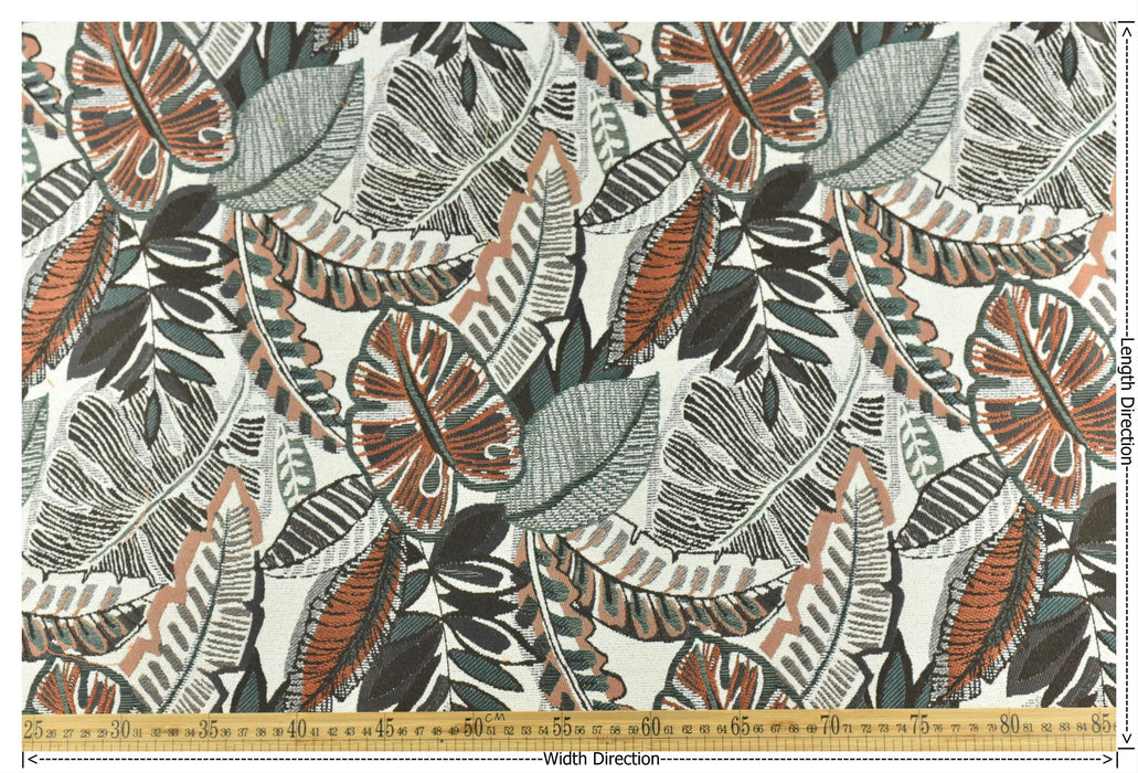 Heavy Weight Vintage Green Rust Brown Botanical Leaves Upholstery Fabric For Chair|Tropical Woven Cushion Fabric|Farmhouse Country Fabric