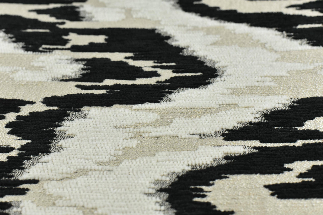 Heavyweight Vintage Black White Beige Wavy Ikat Pattern Chenille Woven Upholstery Fabric For Chair|Raised Abstract Geometric Jacquard Fabric