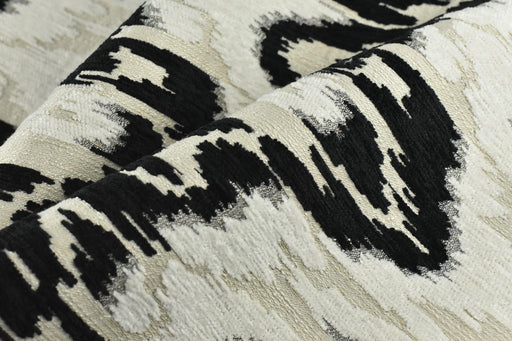 Heavyweight Vintage Black White Beige Wavy Ikat Pattern Chenille Woven Upholstery Fabric For Chair|Raised Abstract Geometric Jacquard Fabric
