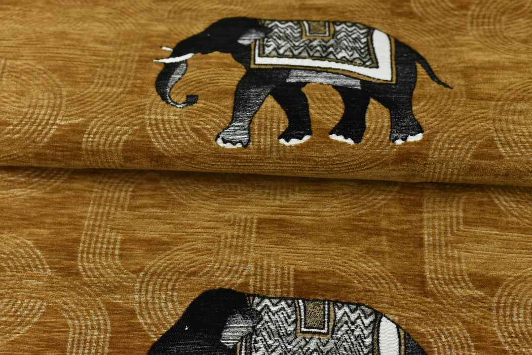 Heavy Weight Novelty Elephant Upholstery Fabric For Chair Couch For in Golden Brown|Unique Design Playful Wild Animal Fabric