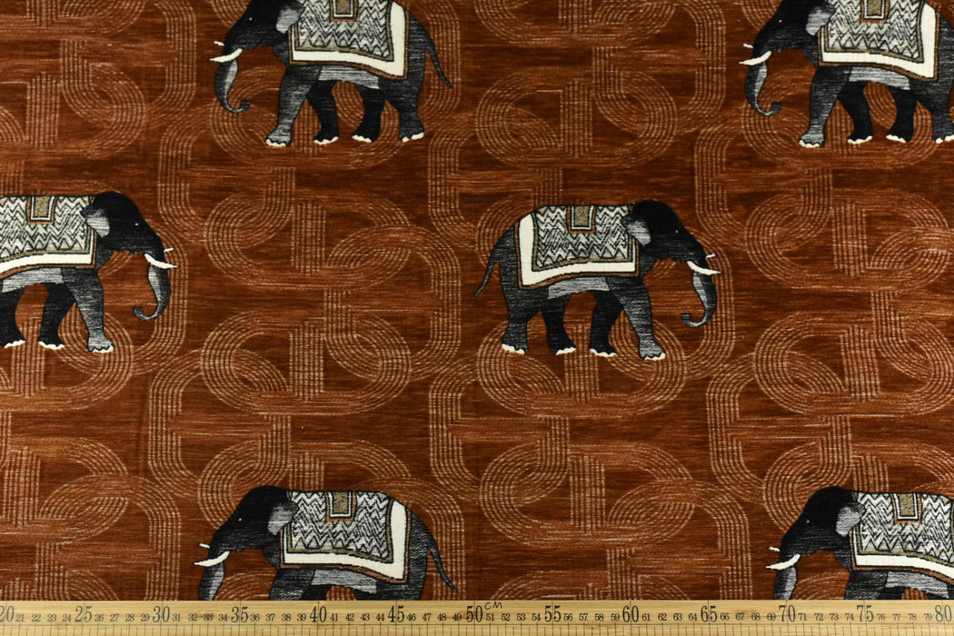 Heavy Weight Novelty Elephant Chenille Woven Upholstery Fabric For Chair Couch For in Reddish Brown|Unique Design Playful Wild Animal Fabric