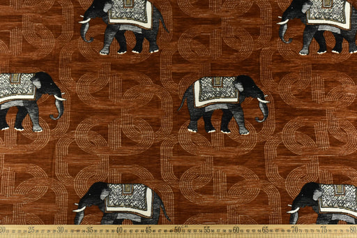 Heavy Weight Novelty Elephant Chenille Woven Upholstery Fabric For Chair Couch For in Reddish Brown|Unique Design Playful Wild Animal Fabric