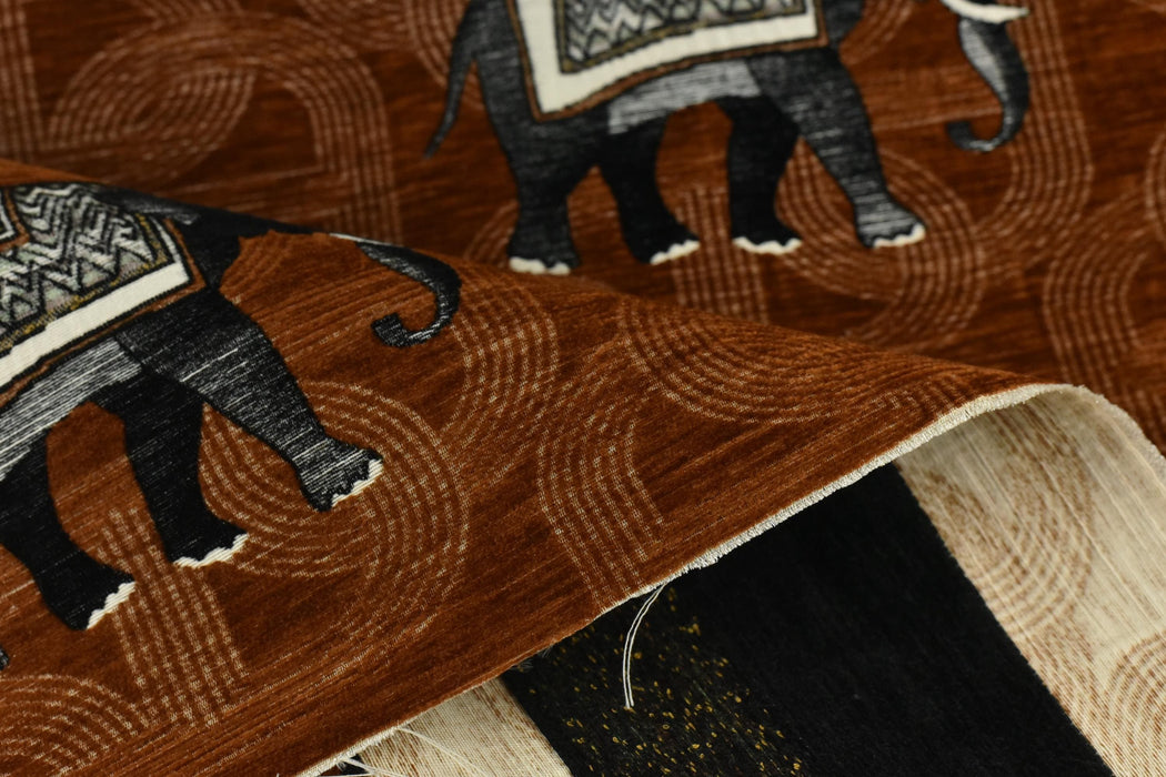 Heavy Weight Novelty Elephant Chenille Woven Upholstery Fabric For Chair Couch For in Reddish Brown|Unique Design Playful Wild Animal Fabric