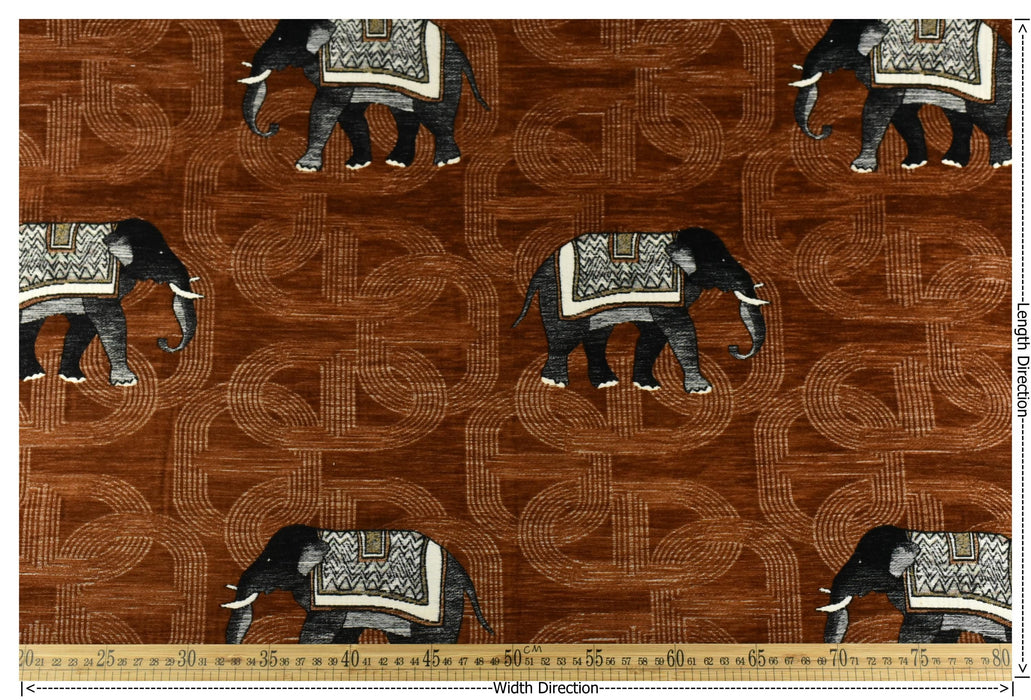 Heavy Weight Novelty Elephant Chenille Woven Upholstery Fabric For Chair Couch For in Reddish Brown|Unique Design Playful Wild Animal Fabric