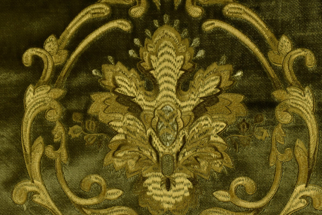 Clearance Sale!Luxury Moss Green and Gold Embroidered Floral Cut Velvet Fabric For Curtain|Heavyweight Green Gold Elegant Fabric