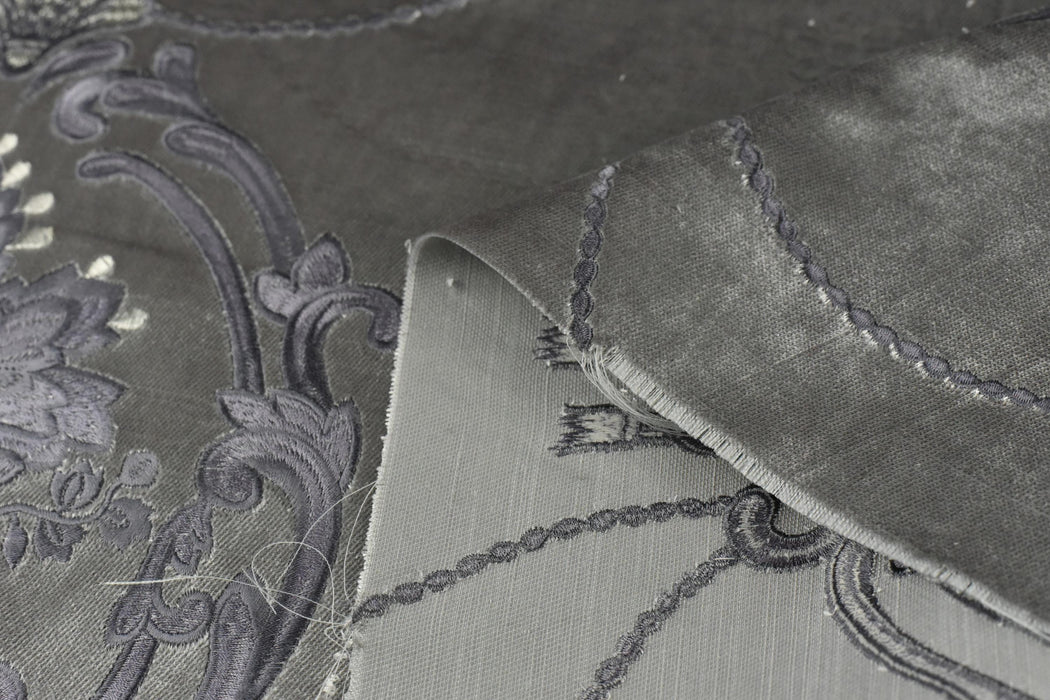 Clearance Sale!Luxury Silver Gray and Purple Embroidered Floral Cut Velvet Fabric For Curtain|Heavyweight Green Gold Elegant Fabric