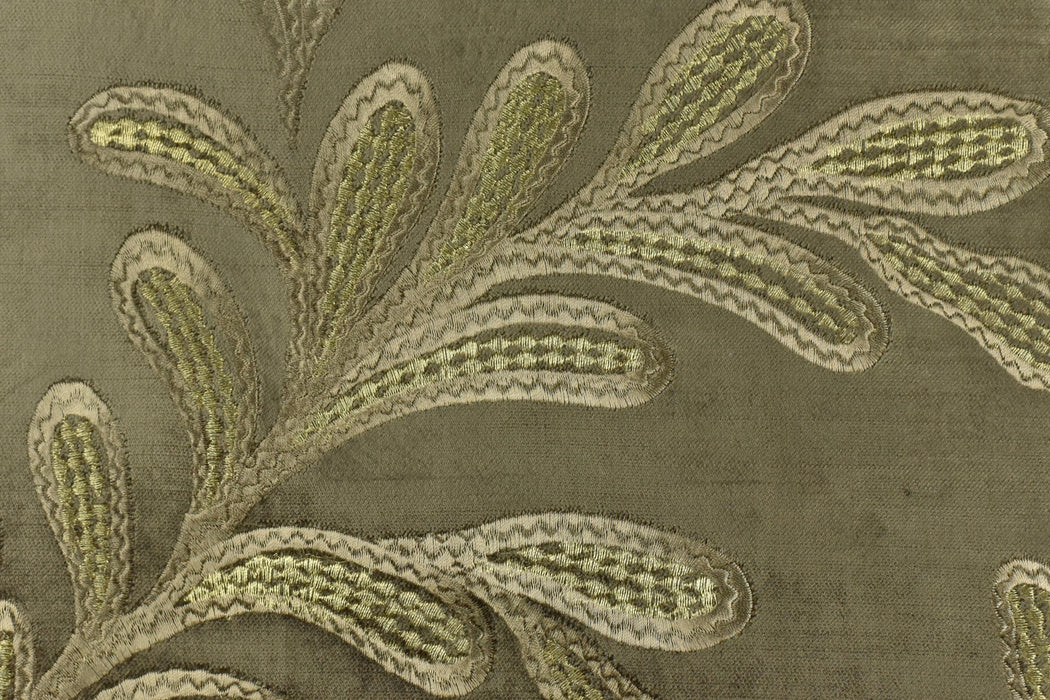 Clearance Sale!Vintage Dark Ollive Gold Botanical Leaves Embroidered Floral Cut Velvet Fabric For Chair|Elegant Furniture and Drapery Fabric