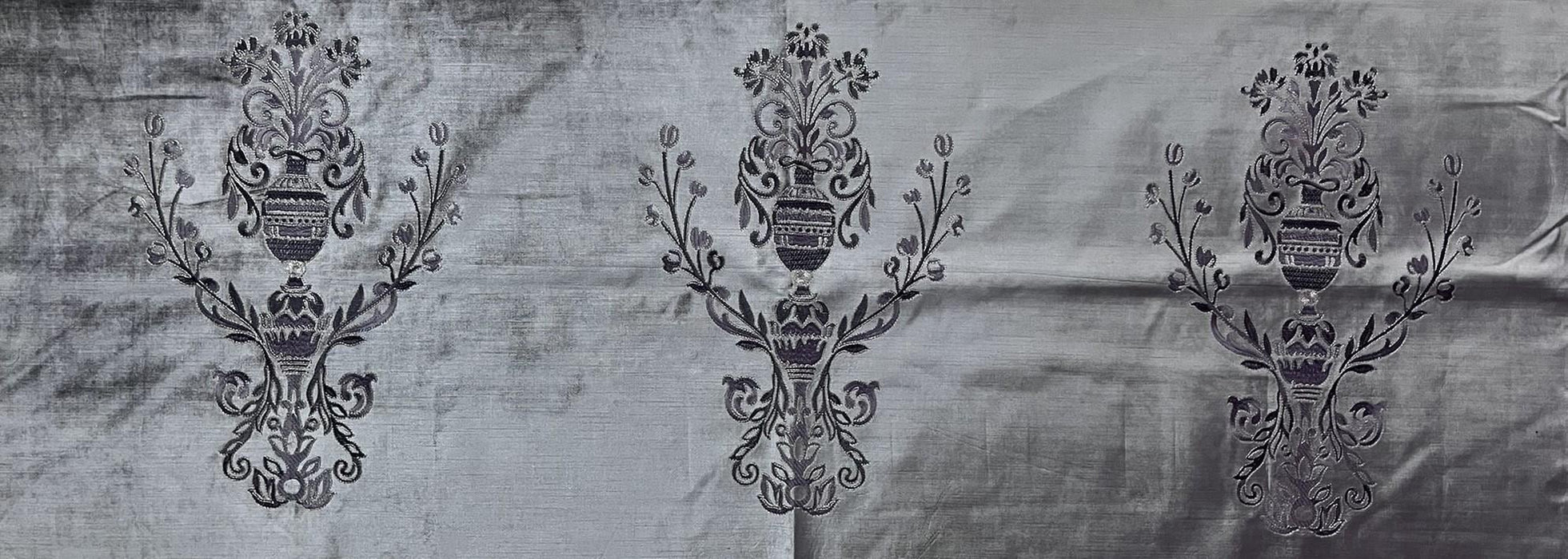 Clearance Sale!Luxury Baroque Floral Sliver Gray Purple Embroidered Floral Cut Velvet Fabric For Curtain|Vintage Green Gold Elegant Fabric