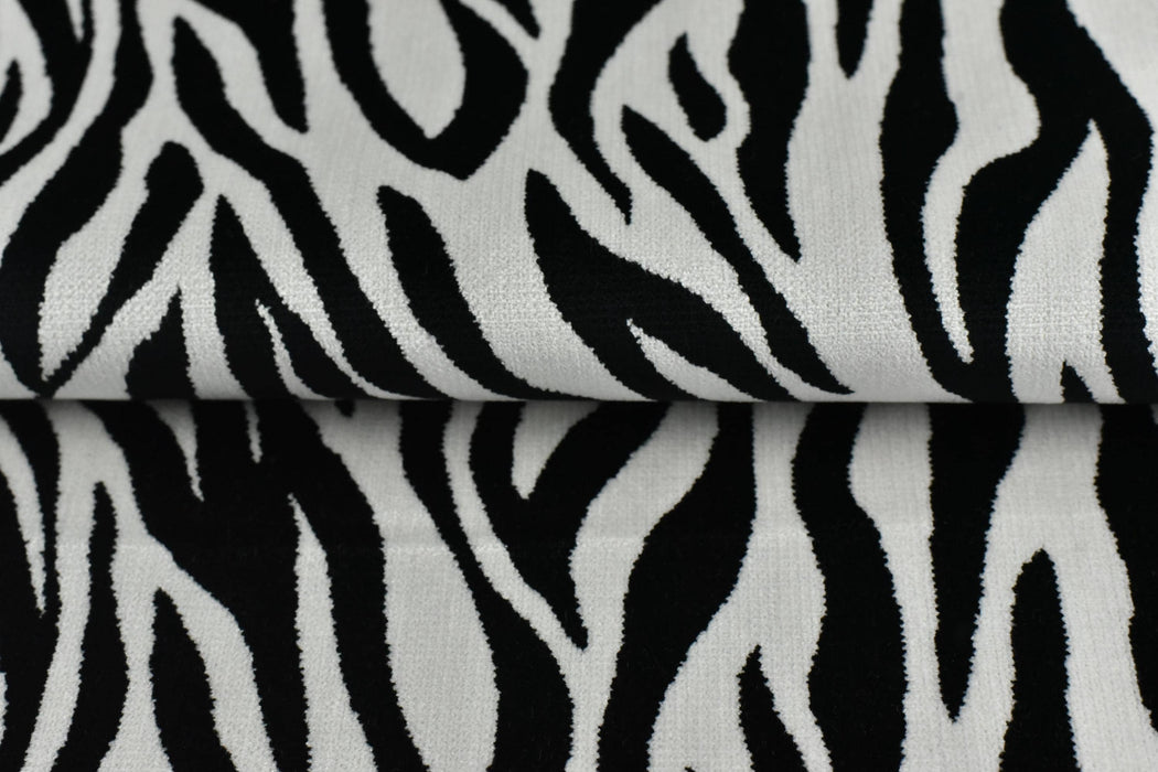 Heavy Weight Luxury Black and White Zebra Skin Cut Velvet Upholstery Fabric For Chair Sofa|Abstract Geometric Wild Animal Furniture Fabric