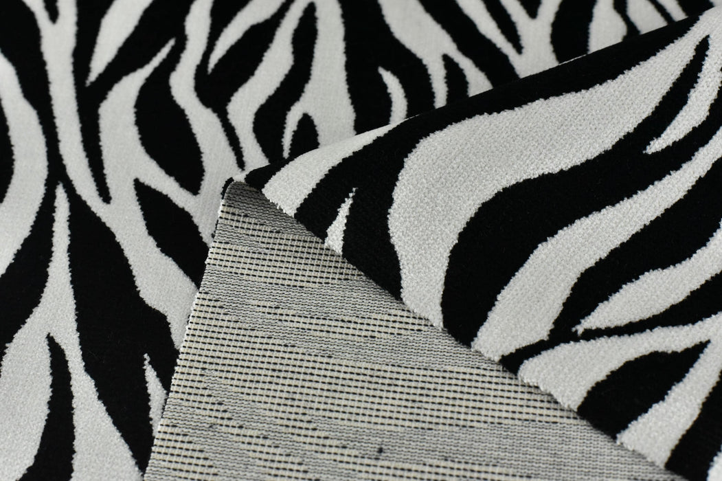 Heavy Weight Luxury Black and White Zebra Skin Cut Velvet Upholstery Fabric For Chair Sofa|Abstract Geometric Wild Animal Furniture Fabric