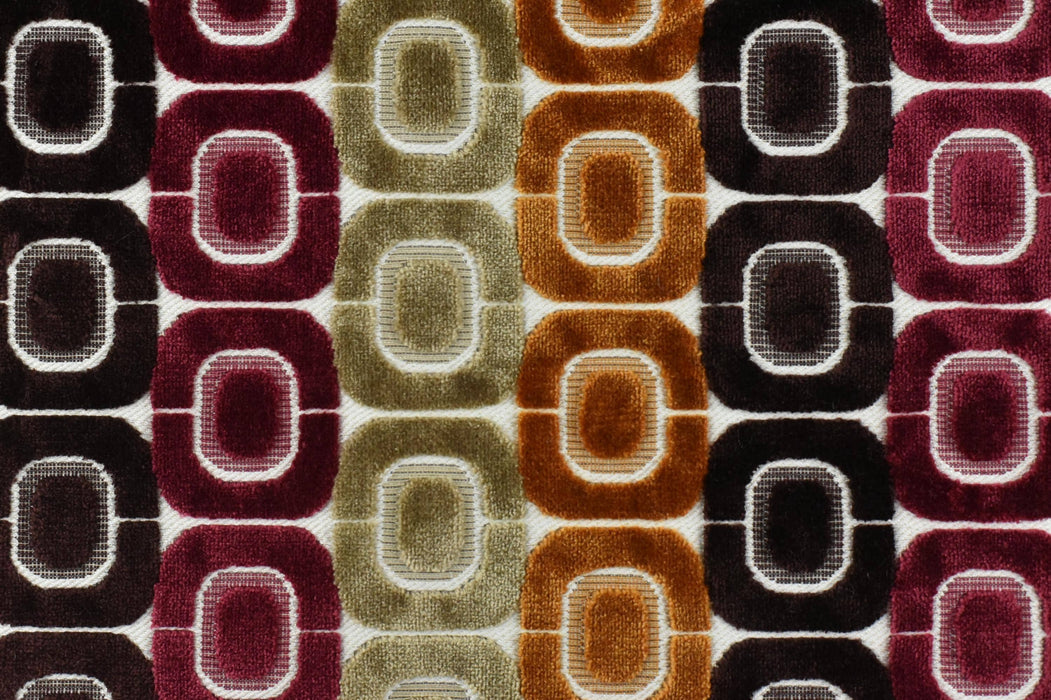 Heavy Weight Milti-Colored Mid Century Modern Geometric Cut Velvet Upholstery Fabric for Chair|Vintage MCM Raised Velvet Furniture Fabric