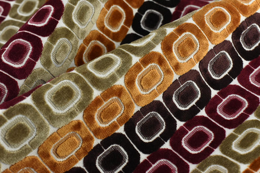 Heavy Weight Milti-Colored Mid Century Modern Geometric Cut Velvet Upholstery Fabric for Chair|Vintage MCM Raised Velvet Furniture Fabric