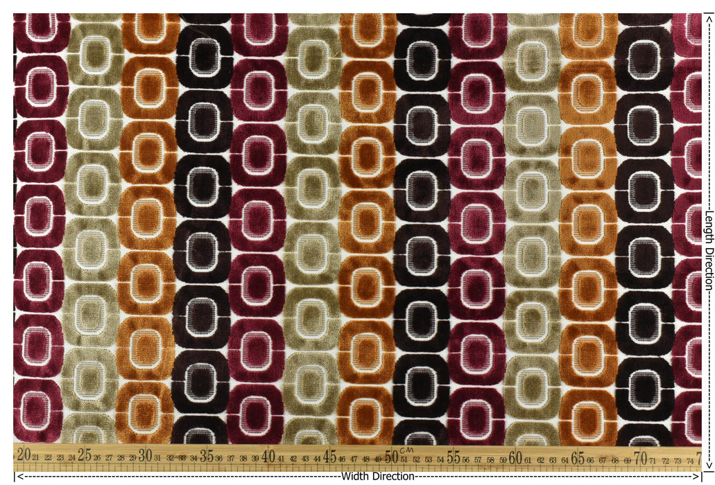 Heavy Weight Milti-Colored Mid Century Modern Geometric Cut Velvet Upholstery Fabric for Chair|Vintage MCM Raised Velvet Furniture Fabric