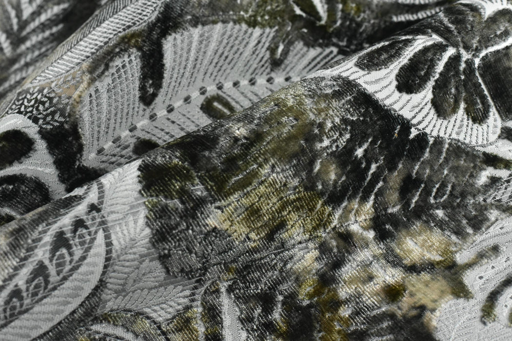 Heavy Weight Tropical Botanical Leaf Cut Velvet Upholstery Fabric For Chair|Luxury Furniture Fabric|Designer Vintage Reupholstery Fabric