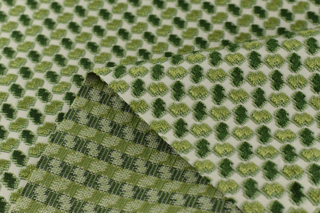 Heavy Weight Jungle Green Geometric Raised Cut Velvet Upholstery Fabric for Chair|Luxury Furniture Fabric|Modern Textured Velvet Fabric