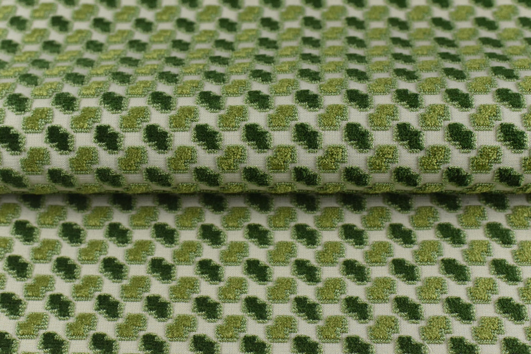 Heavy Weight Jungle Green Geometric Raised Cut Velvet Upholstery Fabric for Chair|Luxury Furniture Fabric|Modern Textured Velvet Fabric