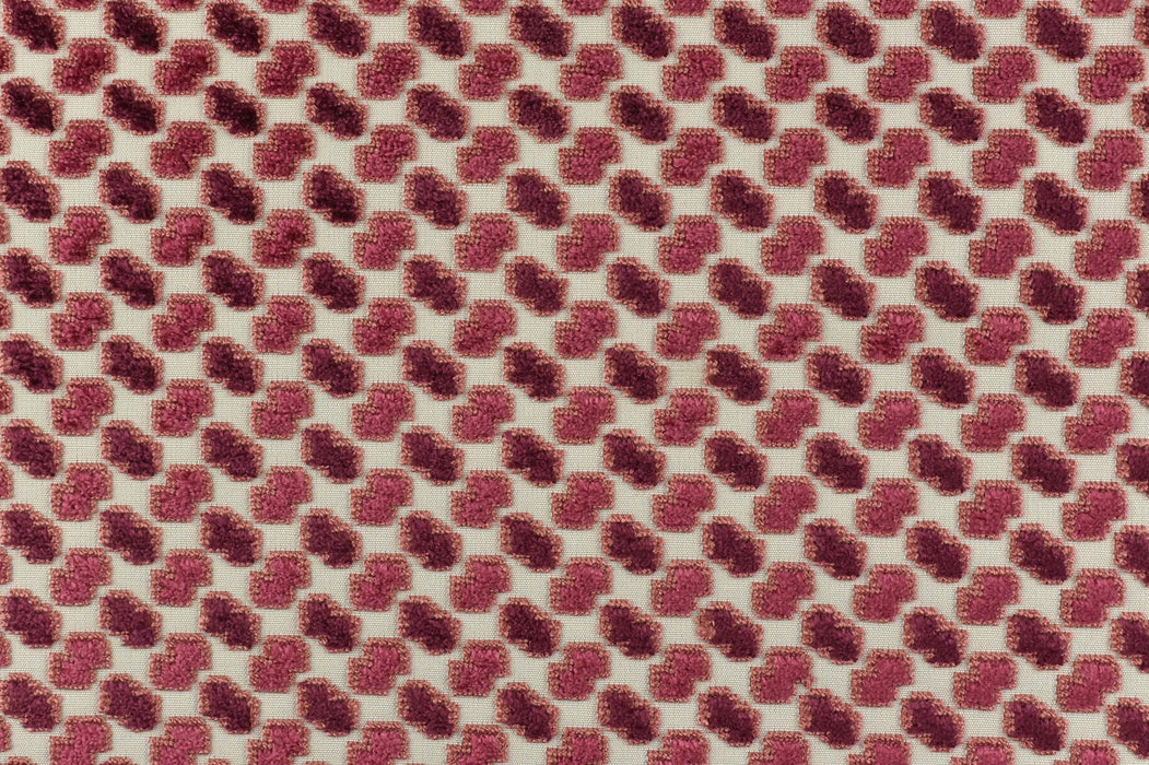 Heavy Weight Burgundy Red Geometric Raised Cut Velvet Upholstery Fabric for Chair|Luxury Furniture Fabric|Modern Textured Velvet Fabric