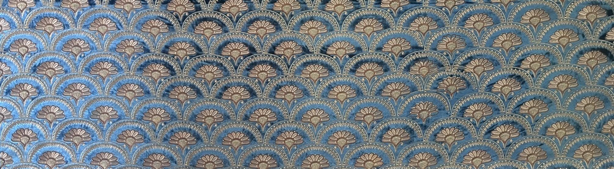 Clearance Sale!Heavyweight Teal Blue Gold Floral Embroidered Cut Velvet Upholstery Fabric For Curtain Chair|Aabstract Art Deco Flower Fabric