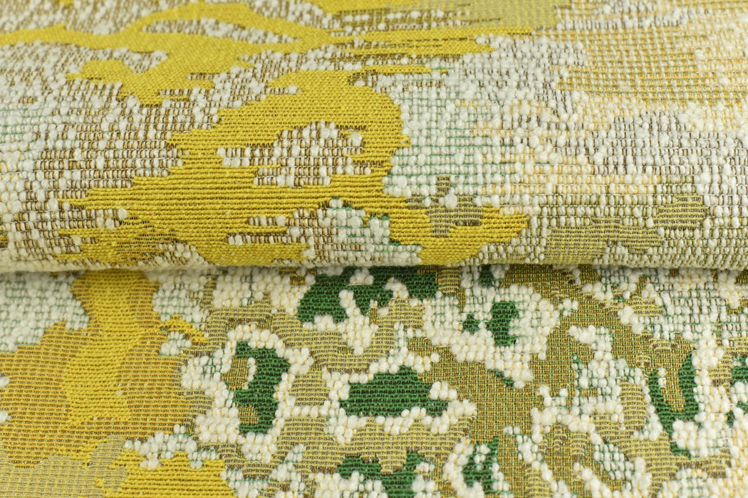 Heavy Weight Dream Gold Green Wool Cotton Blend Boucle Upholstery Fabric For Chair Couch|High End Abstract Floral Tapestry Fabric