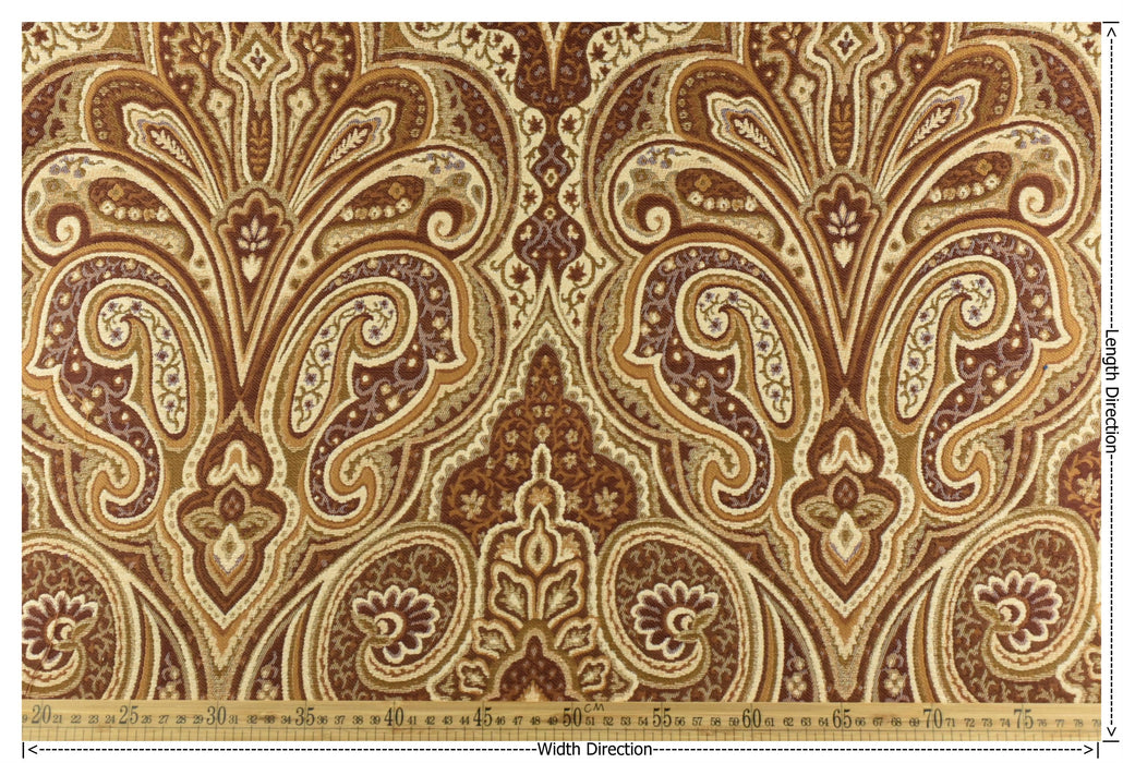 Heavy Weight MCM Reddish Brown Earth Yellow Damask Floral Chenille Upholstery Fabric For Chair|Vintage Large Floral Furniture Fabric