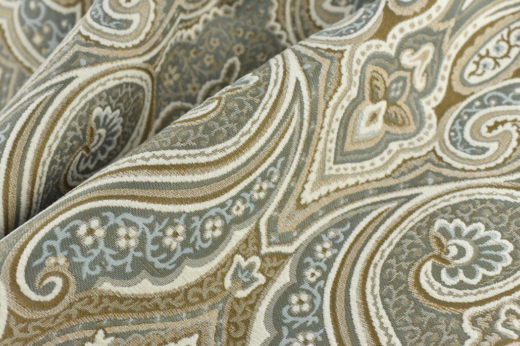 Heavy Weight MCM Smoke Blue Earth Yellow Damask Floral Chenille Upholstery Fabric For Chair|Vintage Large Floral Furniture Fabric