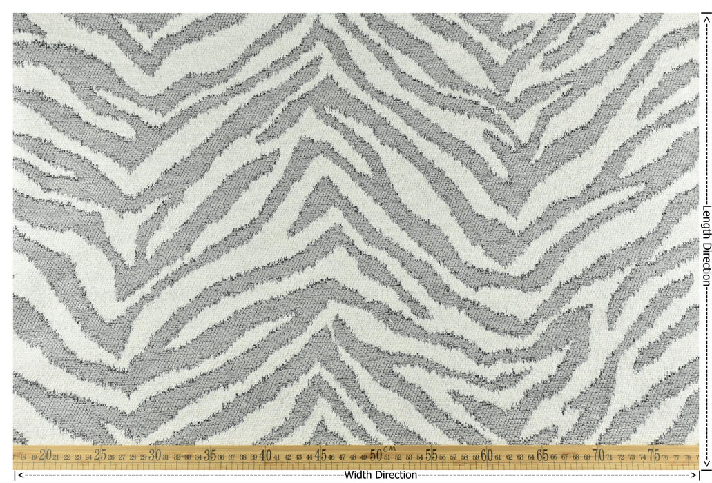 Heavy Weight Wool Blend Gray and White Zebra Skin Upholstery Fabric For Chair|Vintage Wild Animal Skin Fabric For Couch 55"W/850GSM