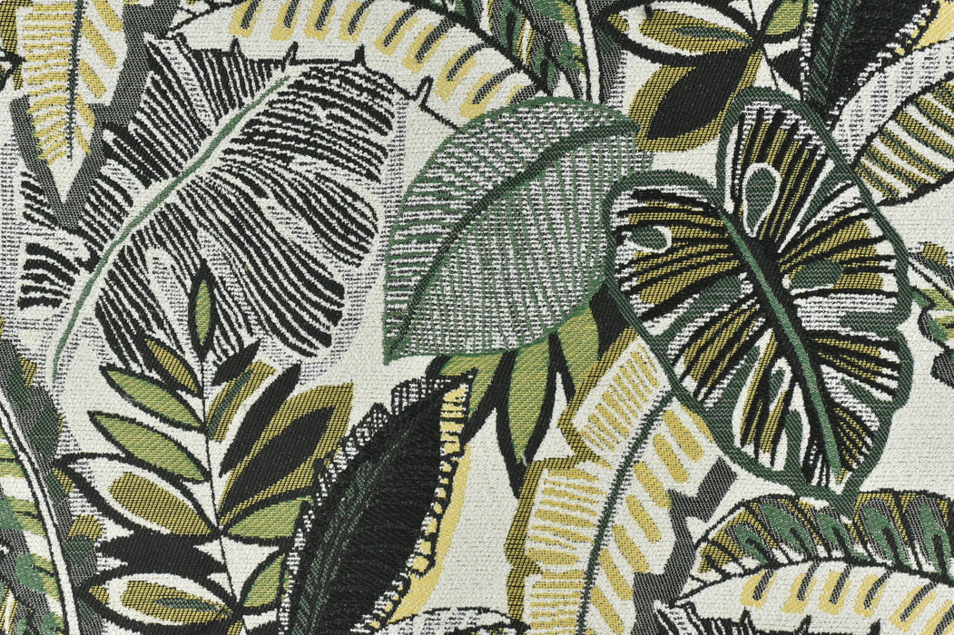 Heavy Weight Vintage Green Chartreuse Botanical Leaves Upholstery Fabric For Chair|Tropical Woven Cushion Fabric|Farmhouse Country Fabric