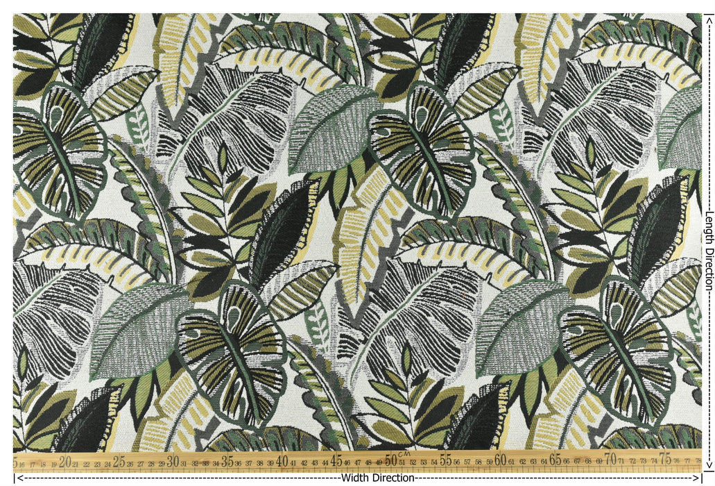 Heavy Weight Vintage Green Chartreuse Botanical Leaves Upholstery Fabric For Chair|Tropical Woven Cushion Fabric|Farmhouse Country Fabric