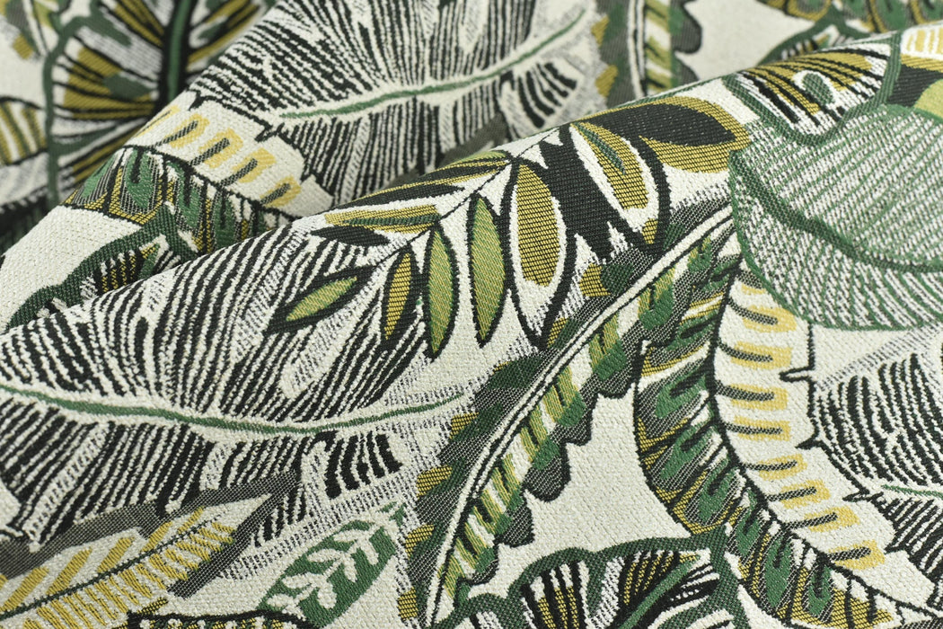 Heavy Weight Vintage Green Chartreuse Botanical Leaves Upholstery Fabric For Chair|Tropical Woven Cushion Fabric|Farmhouse Country Fabric