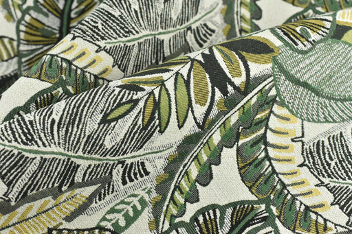 Heavy Weight Vintage Green Chartreuse Botanical Leaves Upholstery Fabric For Chair|Tropical Woven Cushion Fabric|Farmhouse Country Fabric