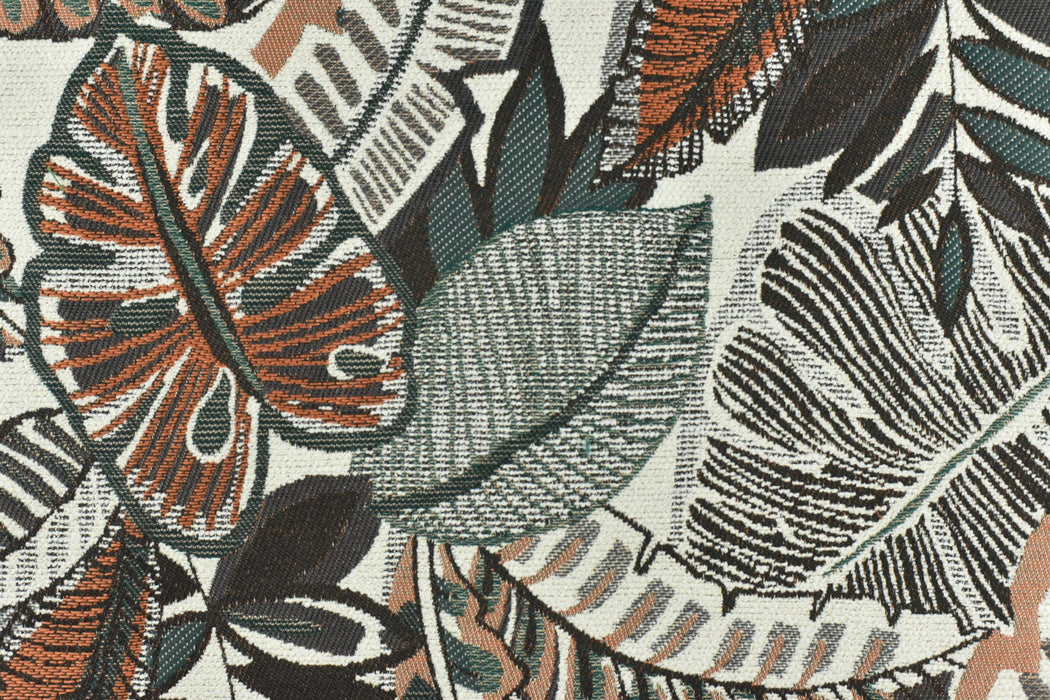 Heavy Weight Vintage Green Rust Brown Botanical Leaves Upholstery Fabric For Chair|Tropical Woven Cushion Fabric|Farmhouse Country Fabric