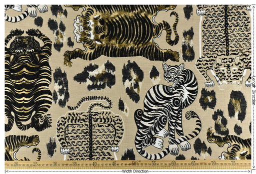 Heavy Weight Novelty Tiger Upholstery Fabric For Chair Couch For in Beige Gold Brown|Unique Design Playful Wild Animal Fabric