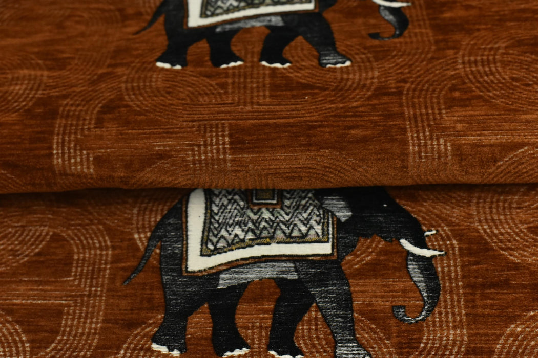 Heavy Weight Novelty Elephant Chenille Woven Upholstery Fabric For Chair Couch For in Reddish Brown|Unique Design Playful Wild Animal Fabric