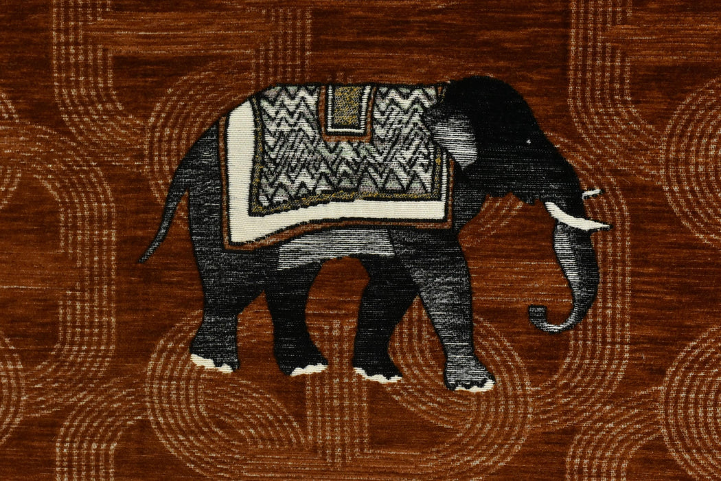 Heavy Weight Novelty Elephant Chenille Woven Upholstery Fabric For Chair Couch For in Reddish Brown|Unique Design Playful Wild Animal Fabric