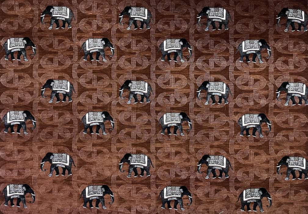 Heavy Weight Novelty Elephant Chenille Woven Upholstery Fabric For Chair Couch For in Reddish Brown|Unique Design Playful Wild Animal Fabric