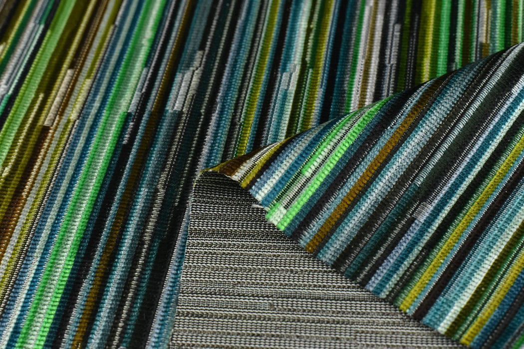 Heavy Wight Multi-Colored Green Blue Striped Cut Velvet Upholsetry Fabric For Chair|Charteuse Green Gold Black Furniture and Drapery Fabric