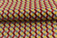 Multi-Colored Red Yellow Gray Raised Geometric Cut Velvet Upholsetry Fabric For Chair|Diamond 3D Textured Furniture Fabric For Ottoman Sofa