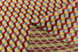 Multi-Colored Red Yellow Gray Raised Geometric Cut Velvet Upholsetry Fabric For Chair|Diamond 3D Textured Furniture Fabric For Ottoman Sofa