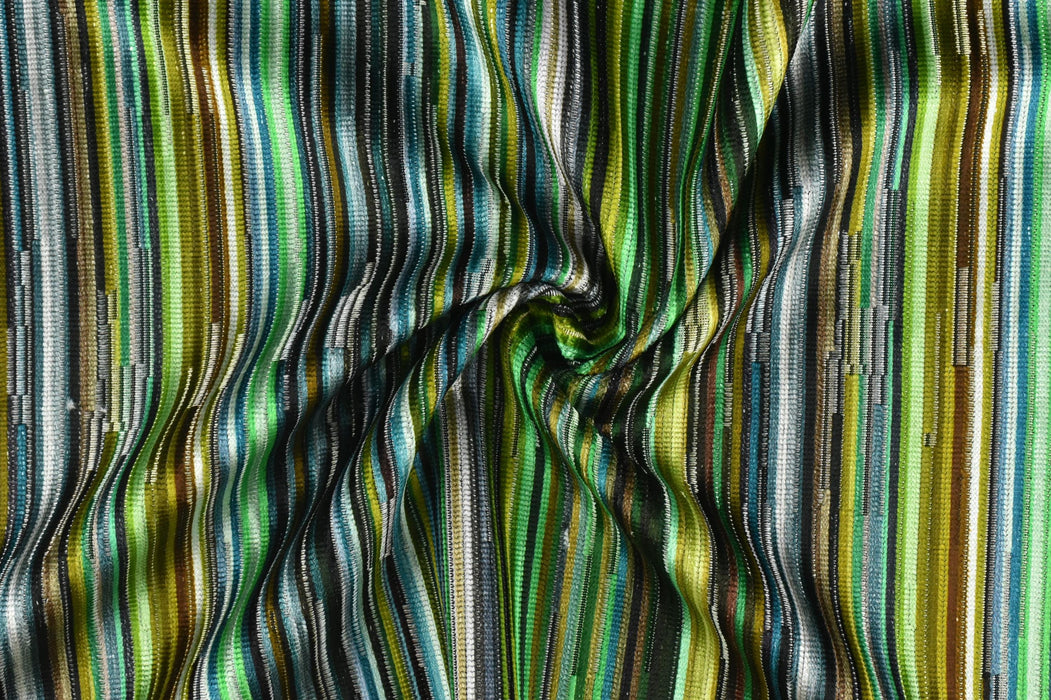 Heavy Wight Multi-Colored Green Blue Striped Cut Velvet Upholsetry Fabric For Chair|Charteuse Green Gold Black Furniture and Drapery Fabric