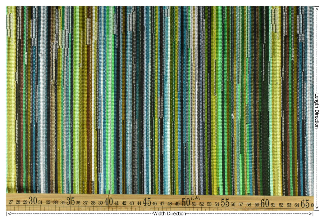 Heavy Wight Multi-Colored Green Blue Striped Cut Velvet Upholsetry Fabric For Chair|Charteuse Green Gold Black Furniture and Drapery Fabric