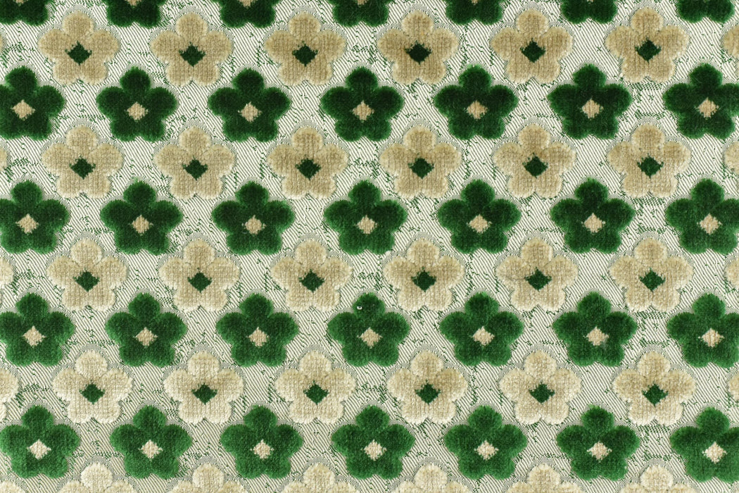 Heavy Weight Textured Floral Cut Velvet Upholstery Fabric Green Beige|Vintage Fabric for Chair|Style Raised Pattern|Interior Designer Fabric
