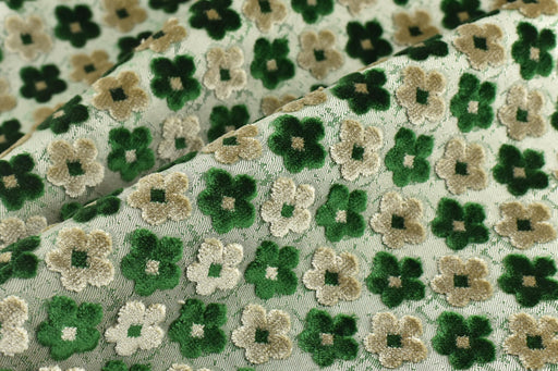 Heavy Weight Textured Floral Cut Velvet Upholstery Fabric Green Beige|Vintage Fabric for Chair|Style Raised Pattern|Interior Designer Fabric