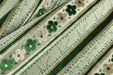 Heavy Weight Green Floral and Striped Geometric Cut Velvet Upholstery Fabric|Vintage Style Raised Pattern Interior Designer Fabric