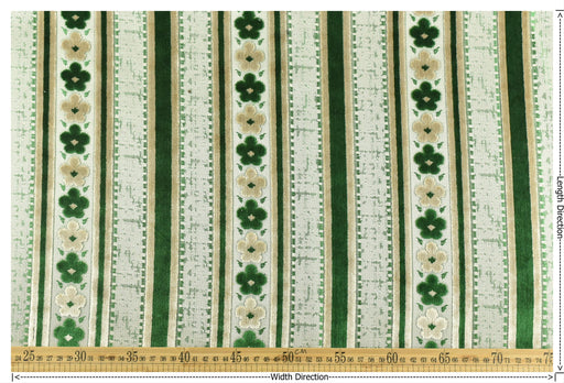Heavy Weight Green Floral and Striped Geometric Cut Velvet Upholstery Fabric|Vintage Style Raised Pattern Interior Designer Fabric