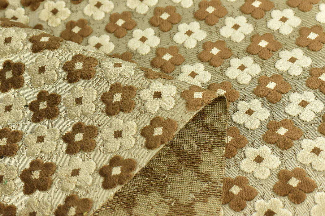 Heavy Weight Textured Gold Brown Floral Cut Velvet Upholstery Fabric|Vintage Fabric for Chair|Style Raised Pattern|Interior Designer Fabric