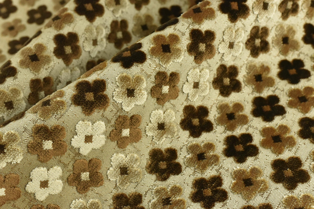 Heavy Weight Textured Gold Brown Floral Cut Velvet Upholstery Fabric|Vintage Fabric for Chair|Style Raised Pattern|Interior Designer Fabric