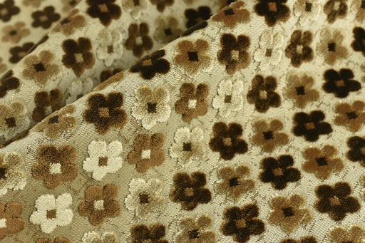 Heavy Weight Textured Gold Brown Floral Cut Velvet Upholstery Fabric|Vintage Fabric for Chair|Style Raised Pattern|Interior Designer Fabric