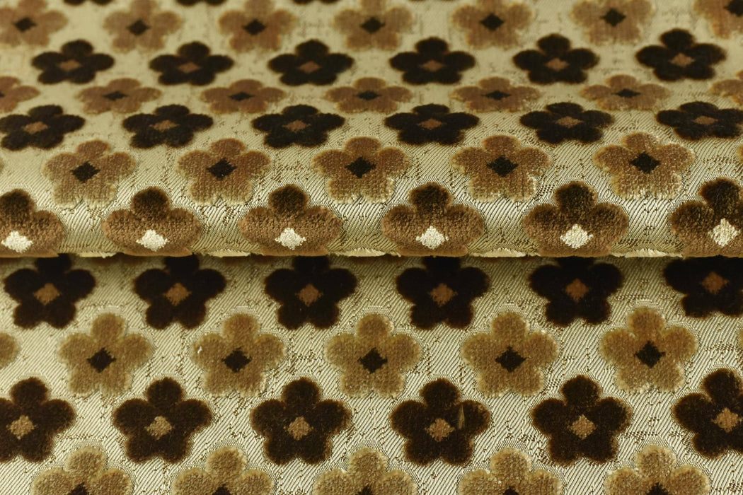 Heavy Weight Textured Gold Brown Floral Cut Velvet Upholstery Fabric|Vintage Fabric for Chair|Style Raised Pattern|Interior Designer Fabric