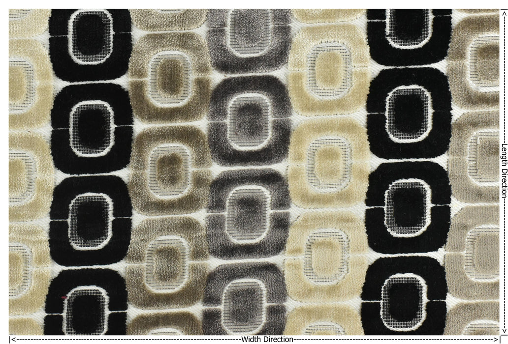Heavy Weight Milti-Colored Black Cream Grey MCM Circular Geometric Raised Cut Velvet Upholstery Fabric for Chair|Vintage Furniture Fabric